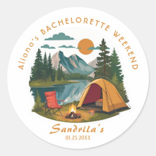 Sticker Rond Week-end de camping simple pour enterrement de vie