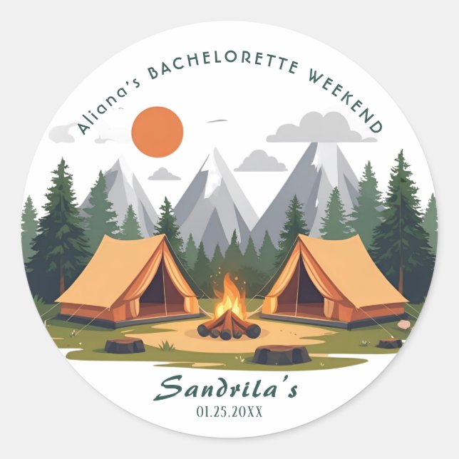 Sticker Rond Week-end entre filles en camping simple avant le m (Devant)