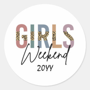 Sticker Rond Week-end entre filles Impression de guépard Week-e