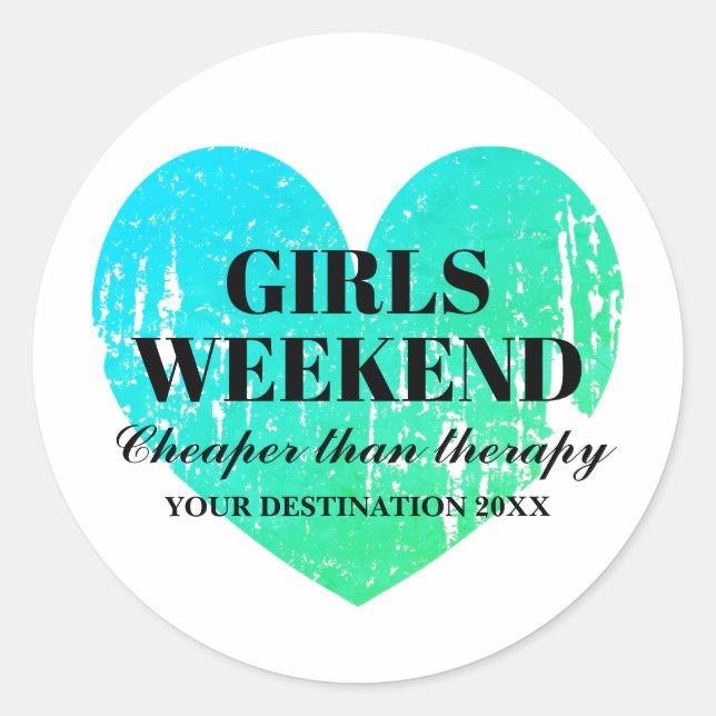 Sticker Rond Week-end entre filles voyage turquoise bleu cœur (Devant)