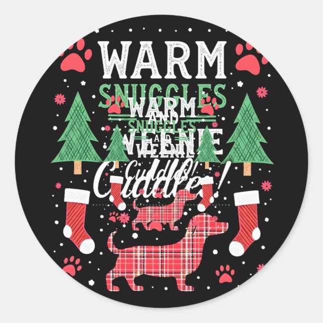 Sticker Rond Weenie Dog Christmas Pajama Shirt Cute Weiner Ugly (Devant)