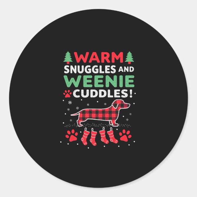 Sticker Rond Weenie Dog Christmas Pajama Shirt Cute Weiner Ugly (Devant)