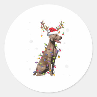 Sticker Rond Weimaraner Christmas Reindeer Père Noël Xmas Tre
