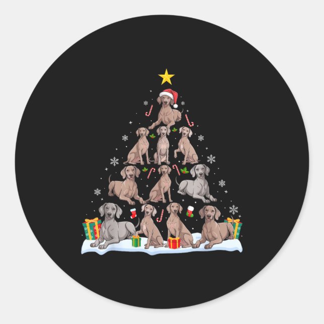 Sticker Rond Weimaraner Dog Christmas Tree Xmas Pet Dogs Lover  (Devant)