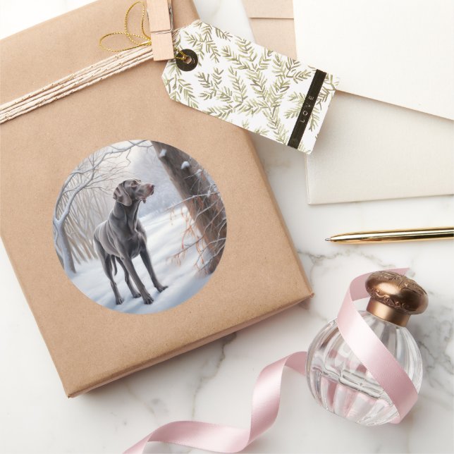 Sticker Rond Weimaraner Laisser Neige Noël (Cadeaux)