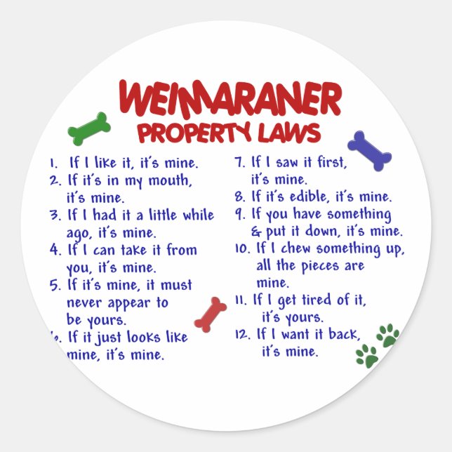 Sticker Rond WEIMARANER, propriété Lois 2 (Devant)