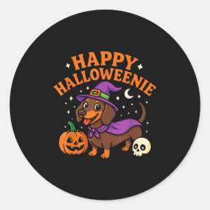 Sticker Rond Weiner Chien Sorcière Happy Halloweenie mignonne H