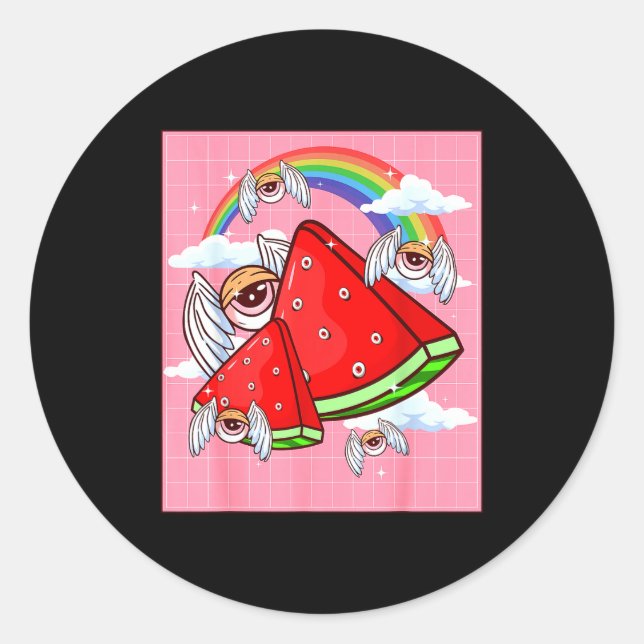 Sticker Rond Weirore Aesthetic Kawaii Watermelon Eyes Winged Ey (Devant)