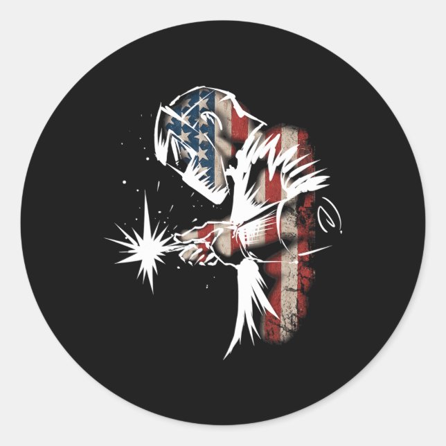 Sticker Rond Welder American Flag Usa Patriotic Welder Cadeau (Devant)