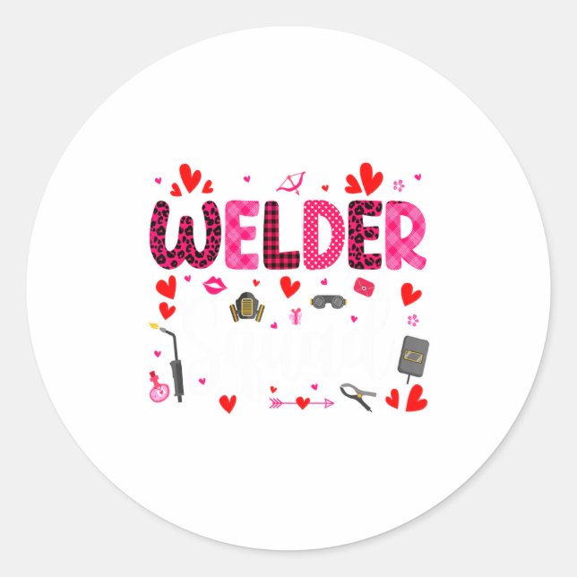 Sticker Rond Welder Squad Cute Tools Hearts Costume Valentines  (Devant)