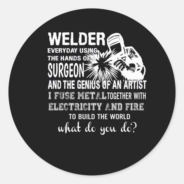 Sticker Rond Welder utilisant les mains Chirurgien Génie Artist (Devant)
