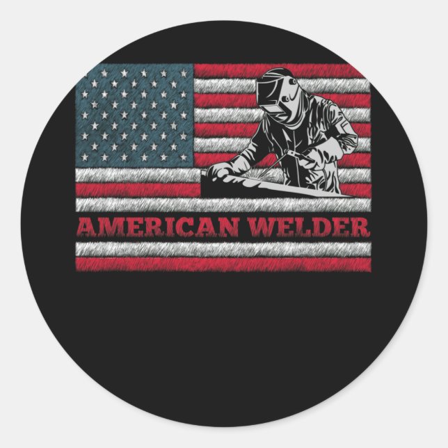 Sticker Rond Welding Vintage Distressed Flag Patriotic Welder (Devant)
