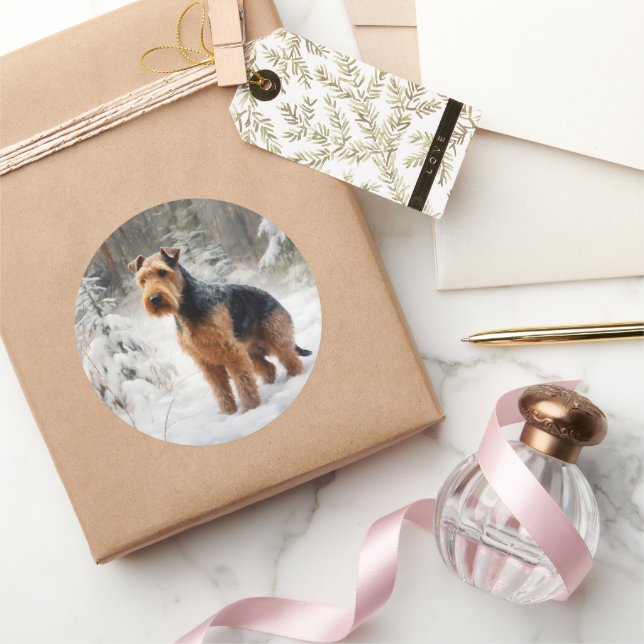 Sticker Rond Welsh Terrier Qu'il neige Noël (Cadeaux)