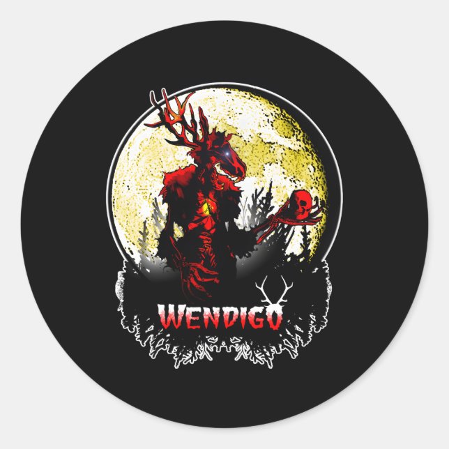 Sticker Rond Wendigo Nouveau Monster Skinwalker Cryptid Evil Ho (Devant)
