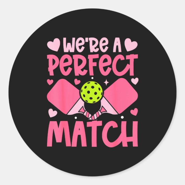 Sticker Rond We're A Match Ckleball Couple Paddle Hearts Valent (Devant)