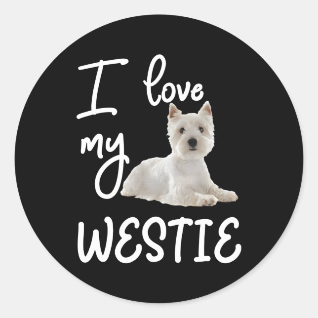 Sticker Rond West Highland Terrier J'adore mon Westie (Devant)