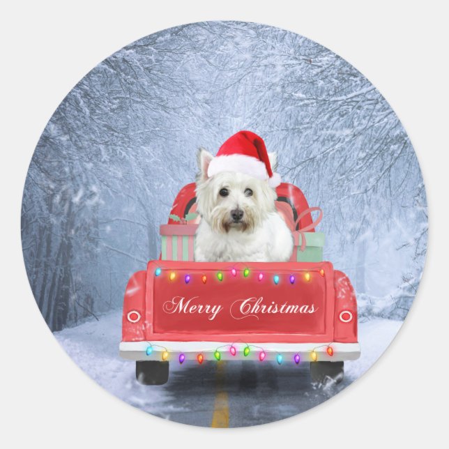Sticker Rond West Highland White Terrier Dog dans un camion de  (Devant)