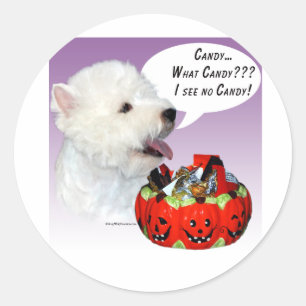 Sticker Rond West Highland White Terrier Halloween Candy