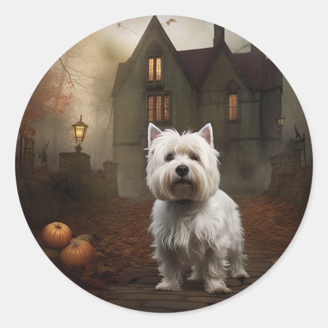 Sticker Rond West Highland White Terrier Halloween effrayant (Devant)