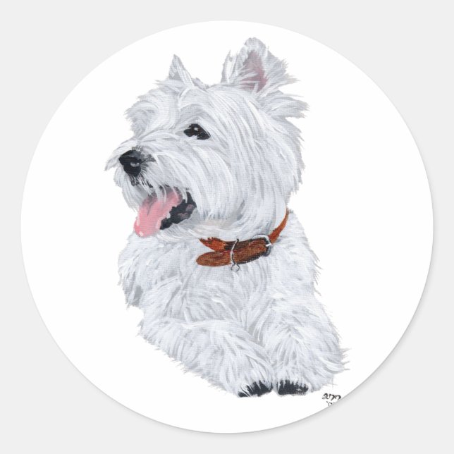 Sticker Rond West Highland White Terrier joyeux (Devant)