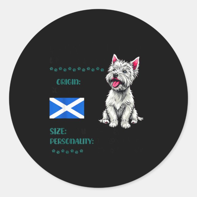 Sticker Rond West Highland White Terrier Origin Funny Westie Do (Devant)