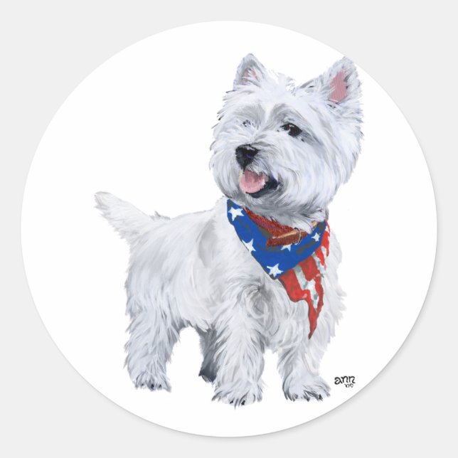 Sticker Rond West Highland White Terrier Patriotique (Devant)