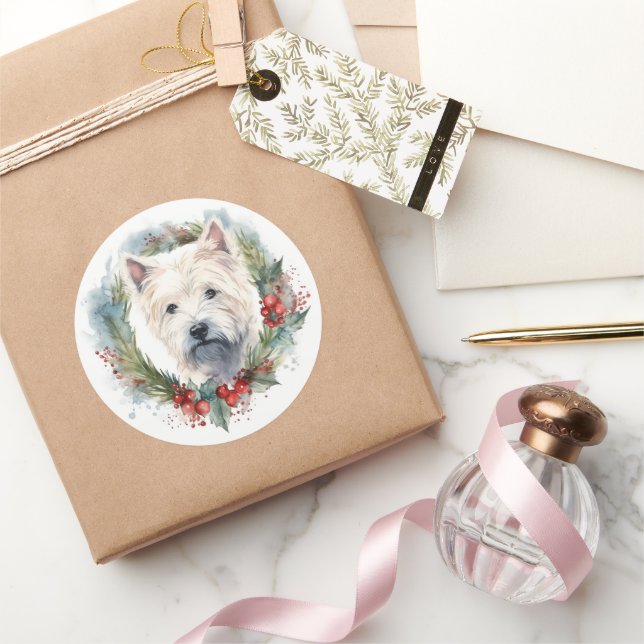 Sticker Rond West Highland White Terrier Wire de Noël (Cadeaux)