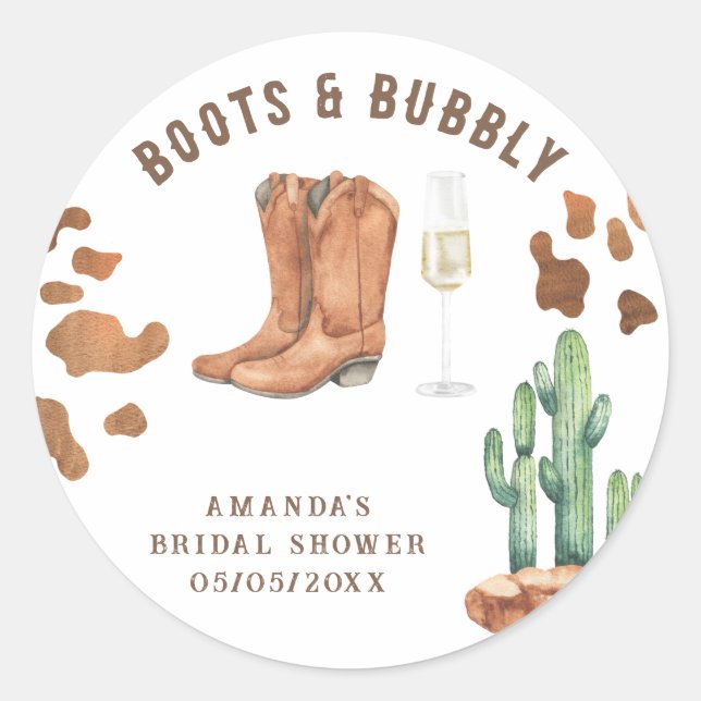 Sticker Rond Western Boots & Bubbly Enterrement de vie de jeune (Devant)