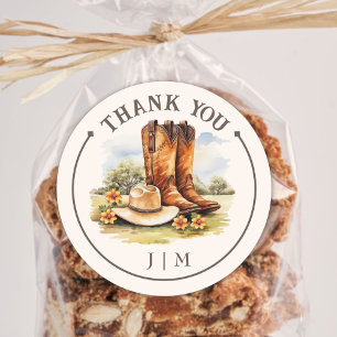 Sticker Rond Western Country Cowboy Bottes Mariage rustique