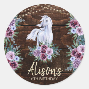 Sticker Rond Western Country Cowgirl Horse fête d'anniversaire