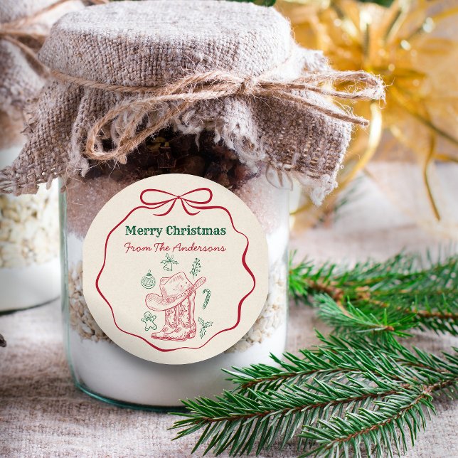 Sticker Rond Western Cowboy Boots Retro Hand Drawn Ribbon Bow  (Créateur téléchargé)