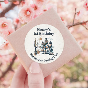 Sticker Rond Western Cowboy fête d'anniversaire