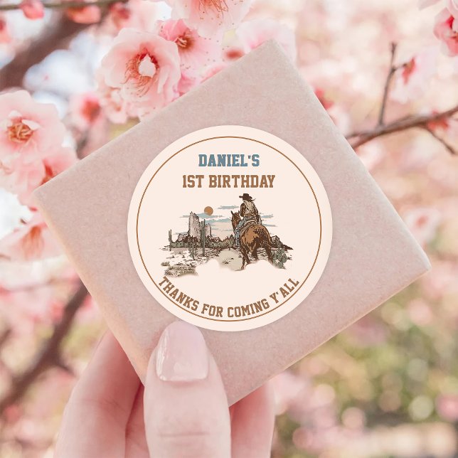 Sticker Rond Western Cowboy fête d'anniversaire (Créateur téléchargé)