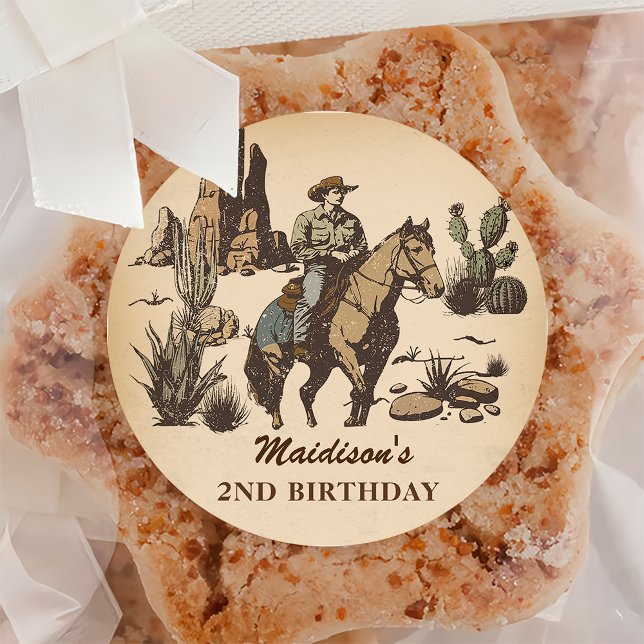 Sticker Rond Western Cowboy fête d'anniversaire (Créateur téléchargé)