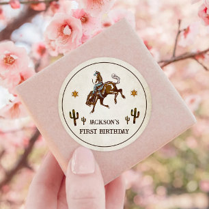 Sticker Rond Western Cowboy fête d'anniversaire