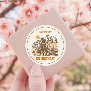 Sticker Rond Western Cowboy fête d'anniversaire
