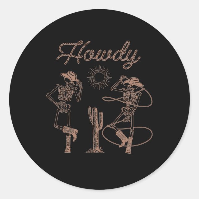 Sticker Rond Western Cowboy Skeleton Danser Howt Halloween (Devant)