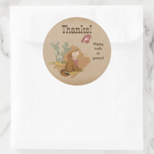 Sticker Rond Western Cowgirl Coyote Happy Trails Merci