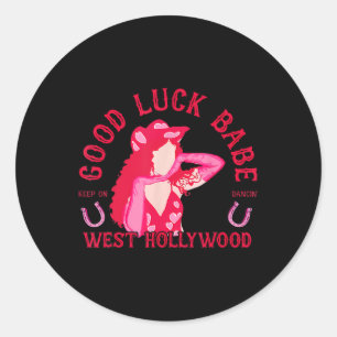 Sticker Rond Western Cowgirl Good Luck Baby Dancing Disco Coque