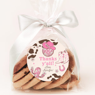 Sticker Rond Western First Rodeo girl rose Merci pour votre ann