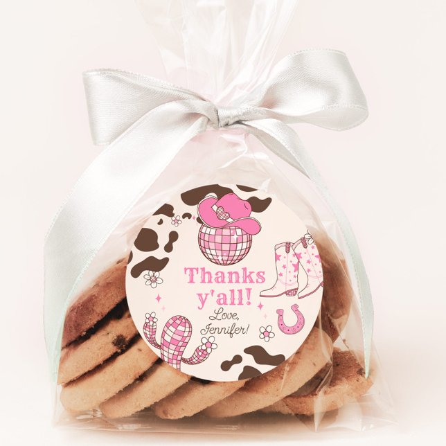 Sticker Rond Western First Rodeo girl rose Merci pour votre ann (Créateur téléchargé)