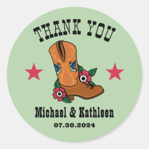 Sticker Rond Western Floral Cowboy Boot Mariage campagnard rust
