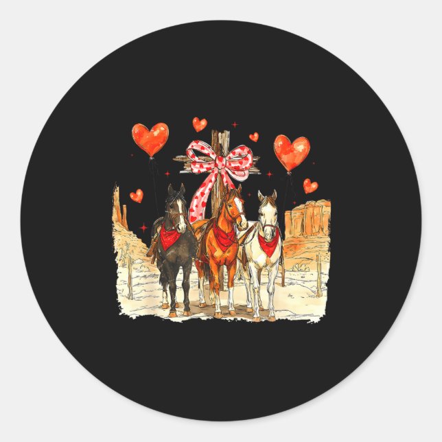 Sticker Rond Western Horse Valentine Funny Western Valentines D (Devant)
