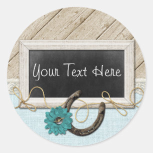 Sticker Rond Western Horseshoe Country Chalkboard & Rustic Wood