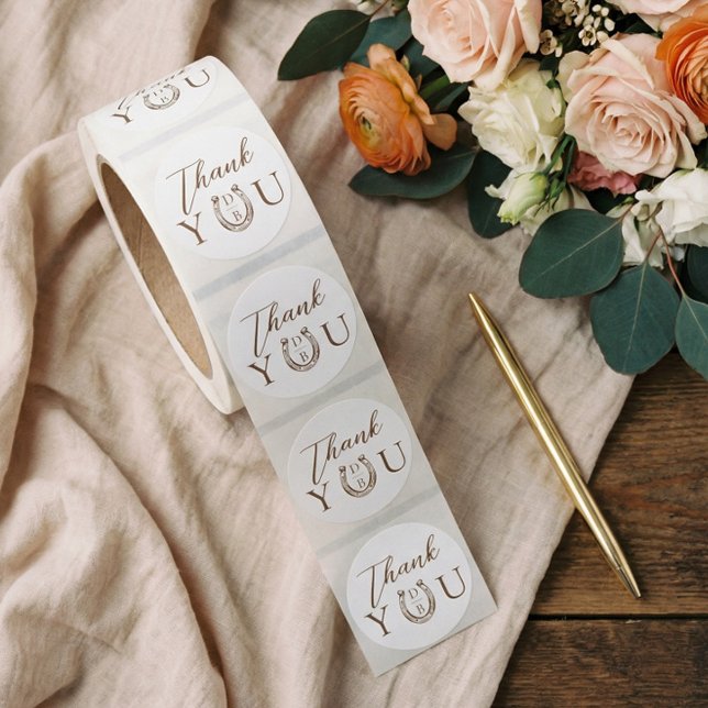 Sticker Rond Western Horseshoe Monogram Wedding Thank You  (Western Horseshoe Monogram Wedding Thank You Classic Round Sticker)