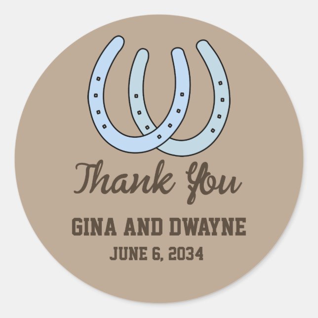 Sticker Rond Western Horseshoe Wedding Favor Sticke Merci (Devant)