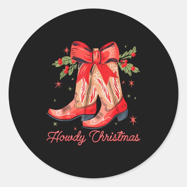 Sticker Rond Western Howdy Christmas Cowgirl Boot Coquette Bow  (Devant)
