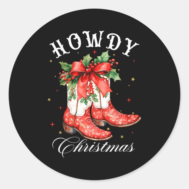 Sticker Rond Western Howdy Christmas Cowgirl Boot Coquette Bow  (Devant)