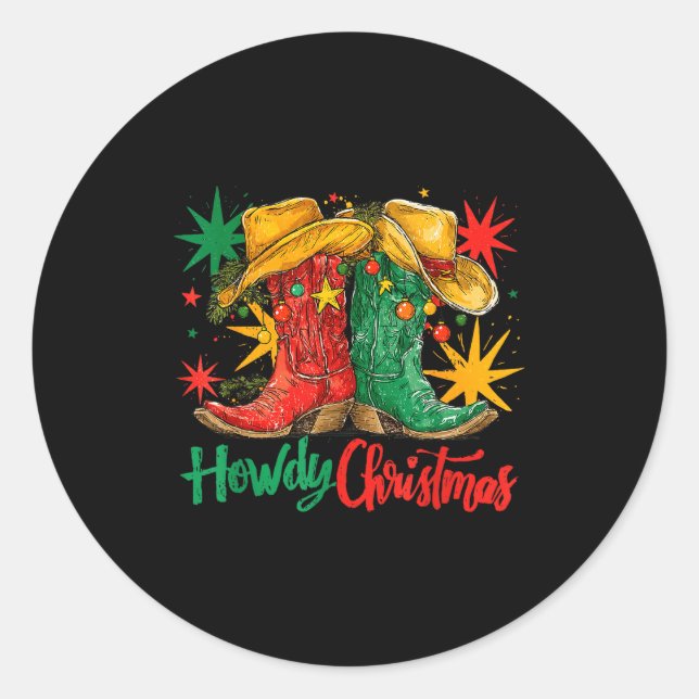 Sticker Rond Western Howdy Christmas Cowgirl Boot Hat Christmas (Devant)
