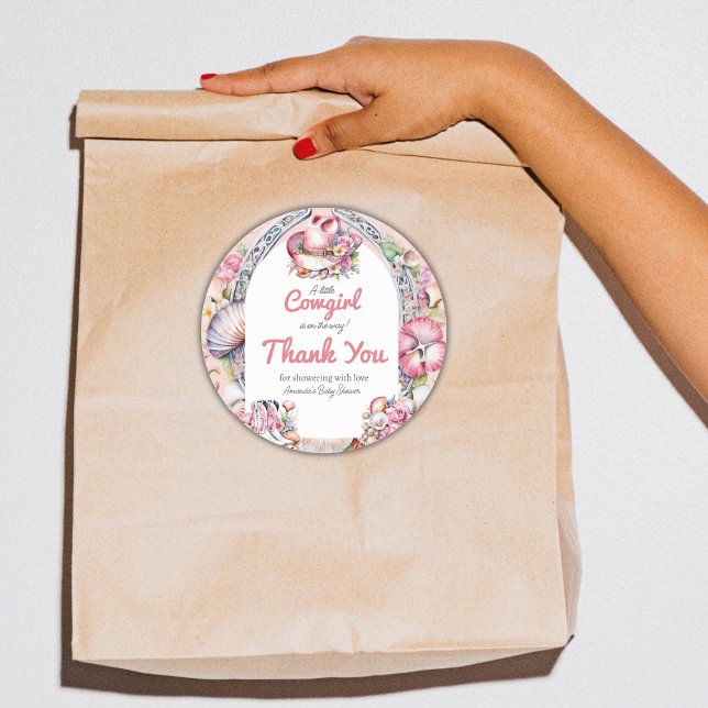 Sticker Rond Western Little Cowgirl Baby shower côtier rose (Créateur téléchargé)